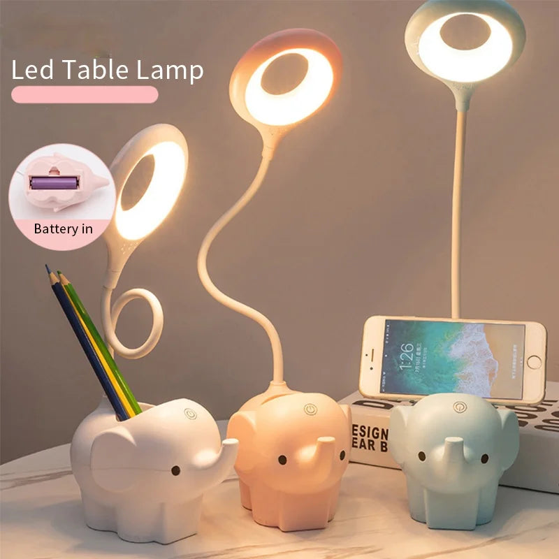 Cute Elephant Touch Control Dimming LED Desk Lamp and battery bank