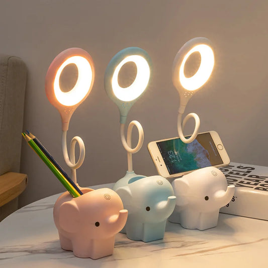 Cute Elephant Touch Control Dimming LED Desk Lamp and battery bank