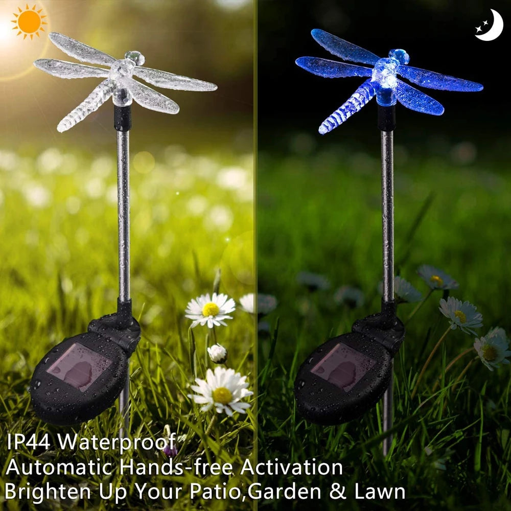 Set of Three Color Changing Solar Powered Dragonfly Hummingbird Butterfly lights