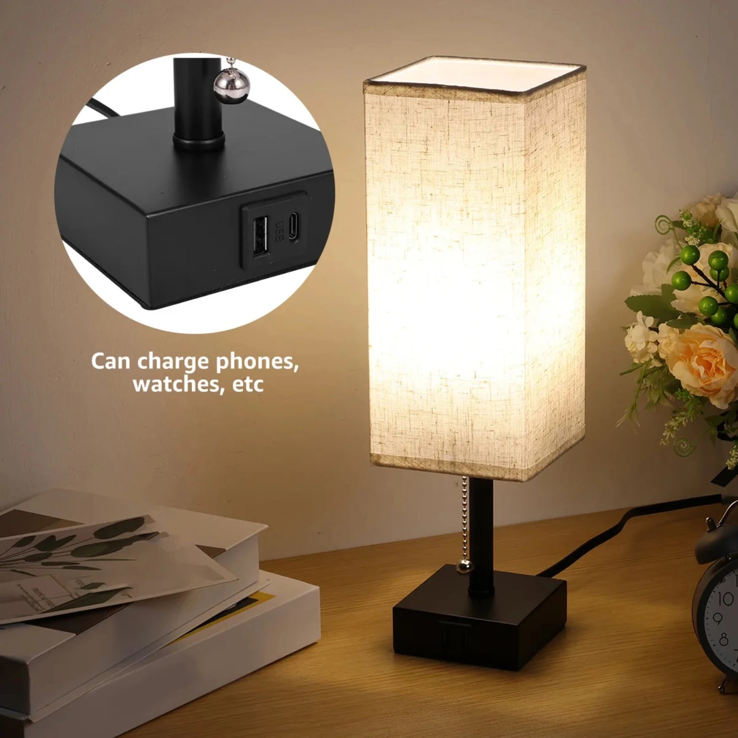 Dimmable Bedside Lamp With USB port