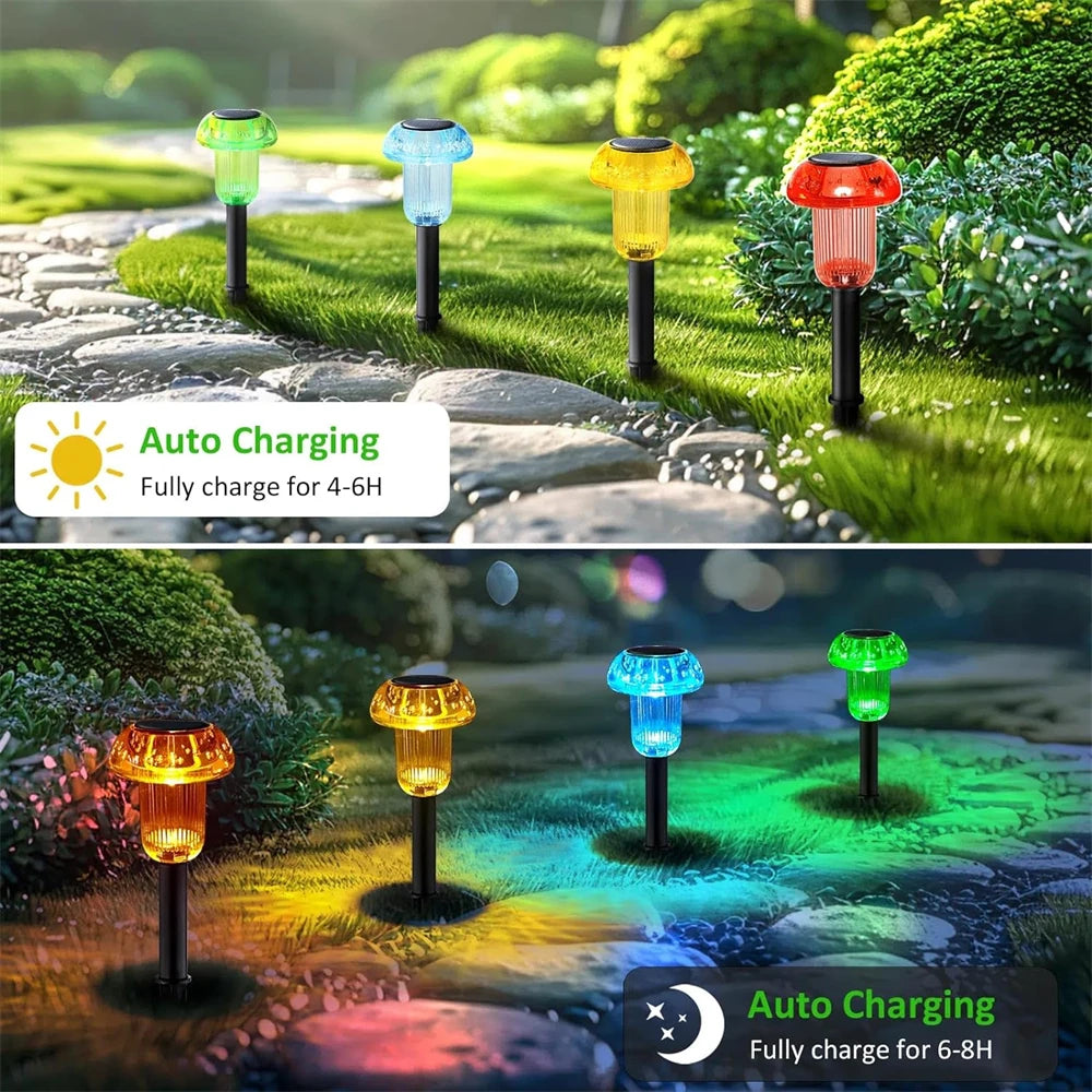 Mushroom shaped multicolor LED pathway lights