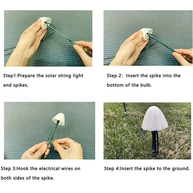 Solar Powered LED String of Mushroom Lights