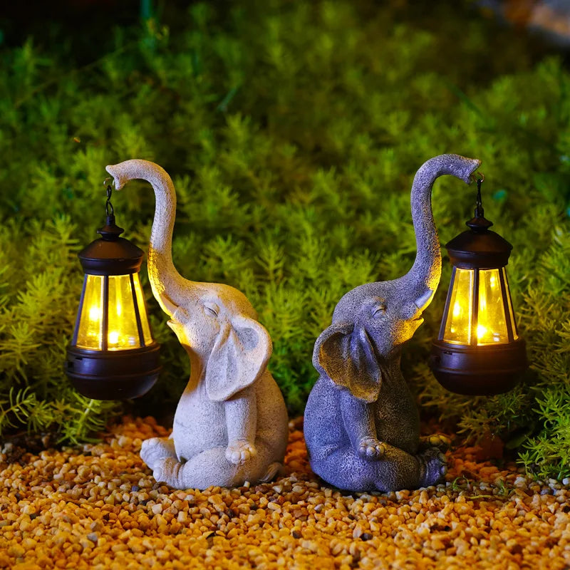 Solar Powered Elephant Holding Lamp