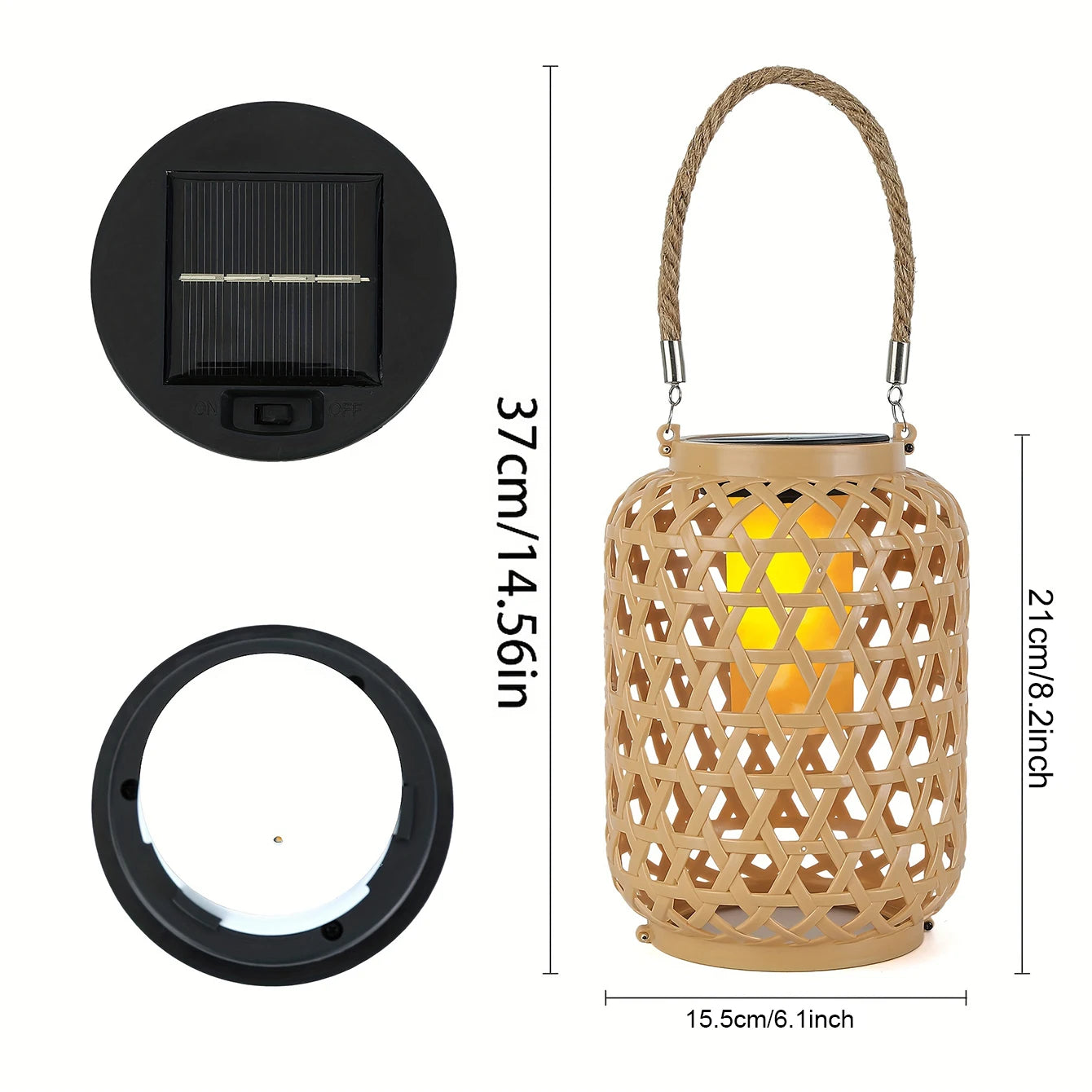 Solar Powered  Bamboo Imatation Rattan Lantern