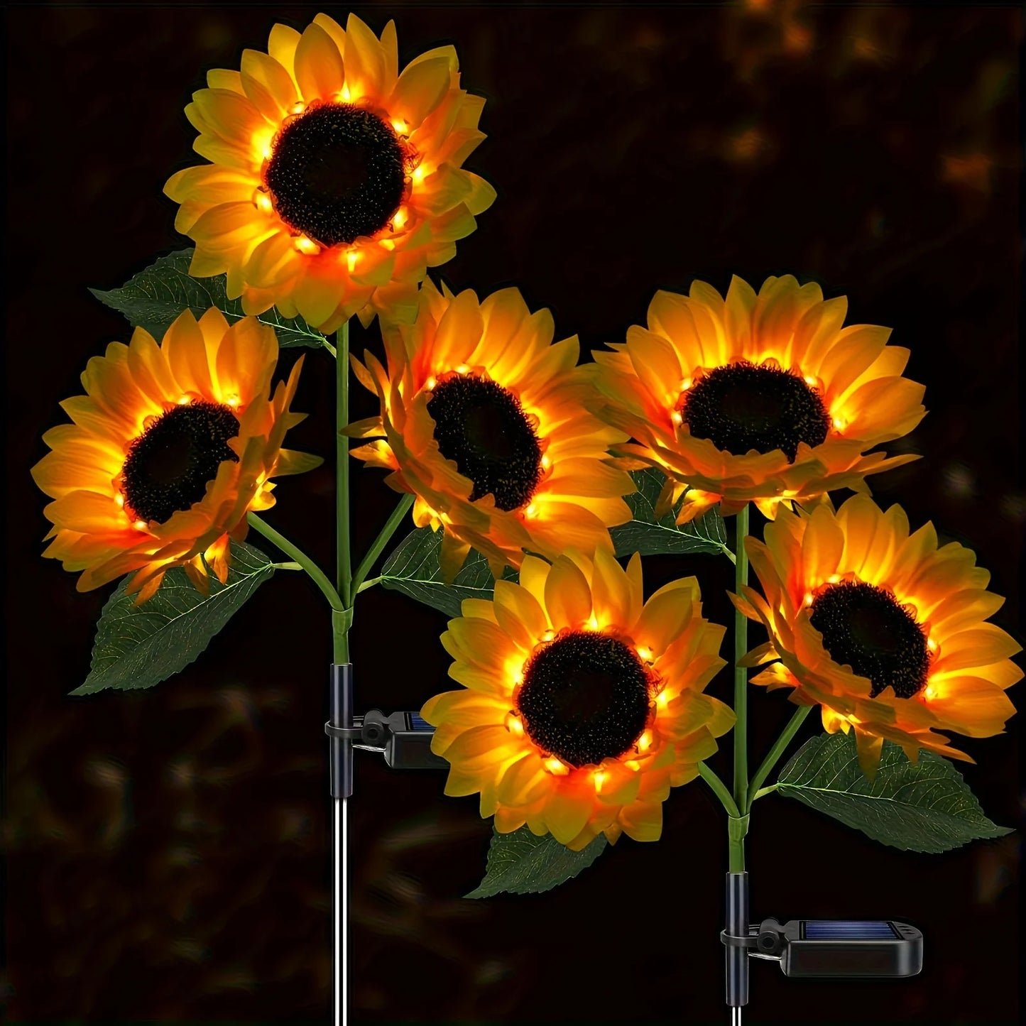 Blooming yellow sunflower LED and solar powered