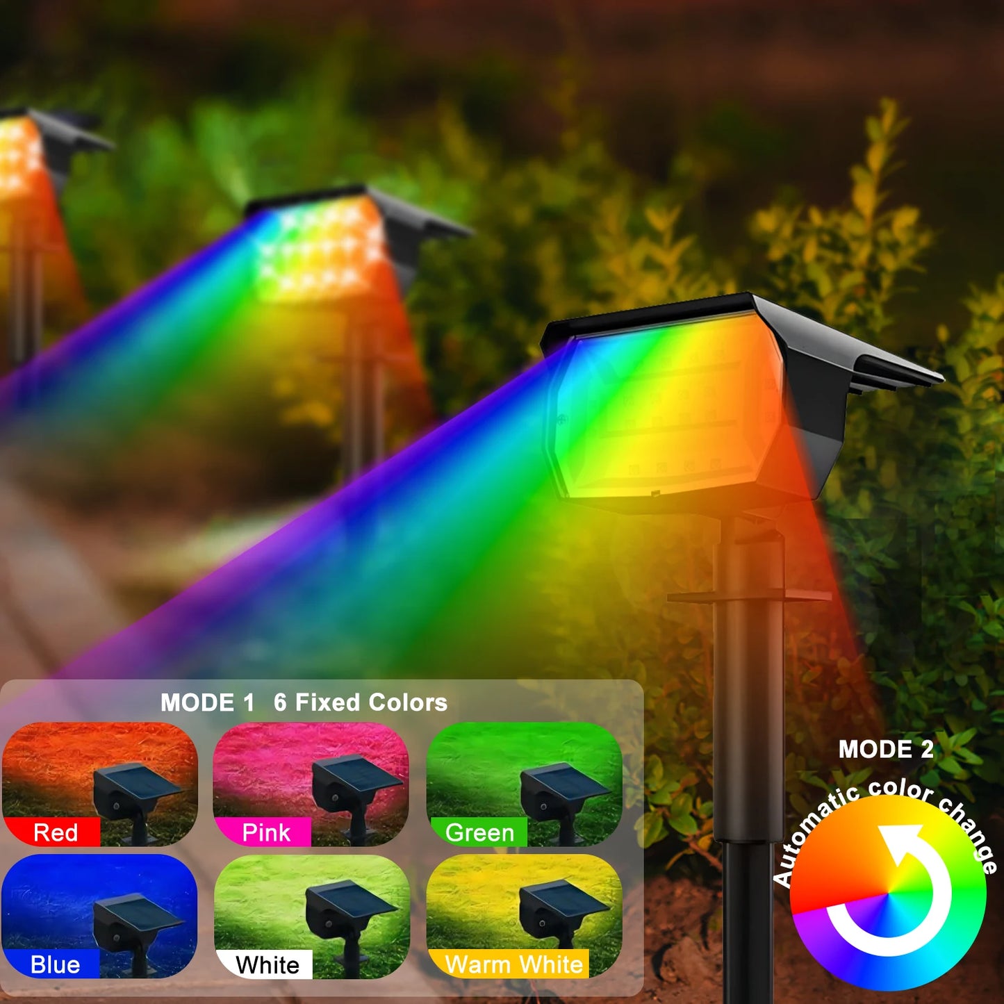 68 RGB LED Solar Powered Spot Lights