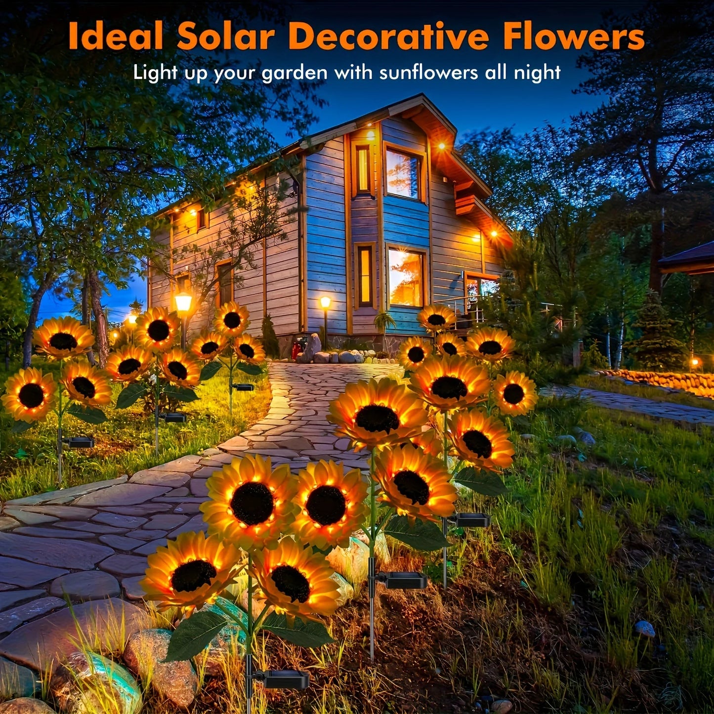 Blooming yellow sunflower LED and solar powered