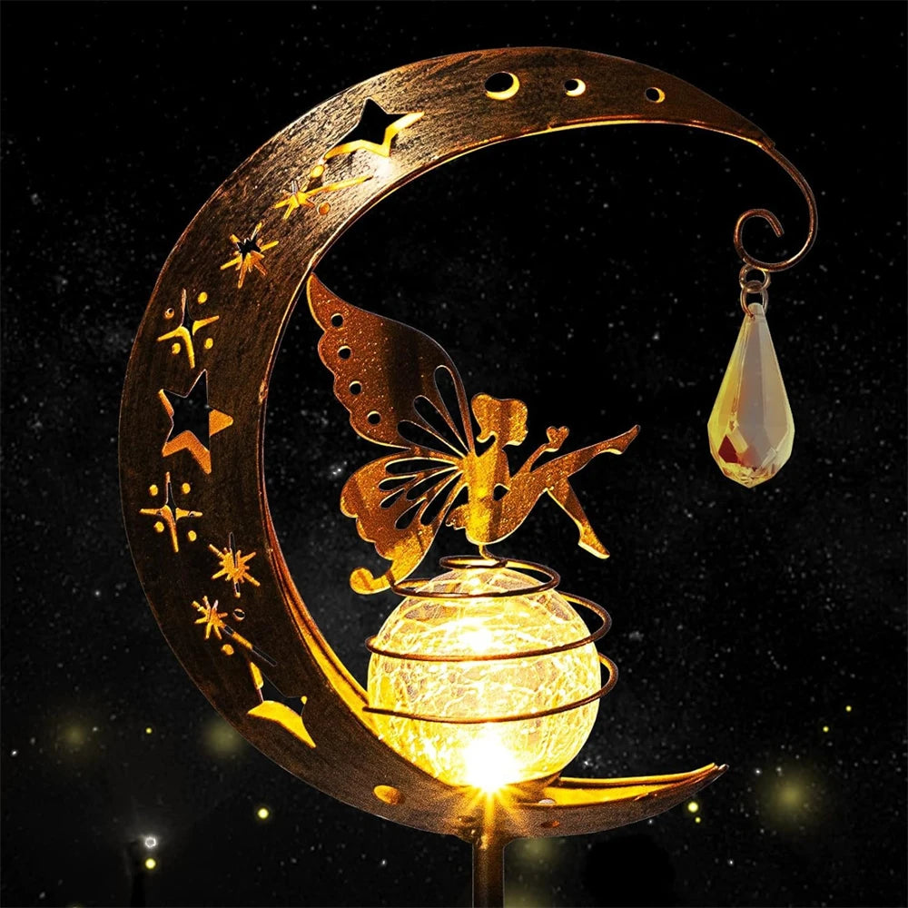 Fairy in Crescent Moon solar powered garden light