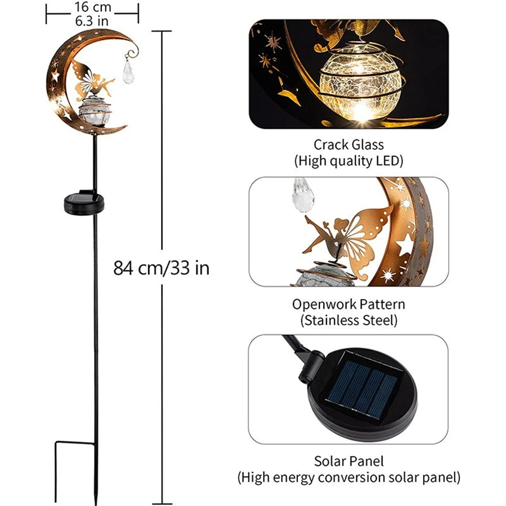 Fairy in Crescent Moon solar powered garden light