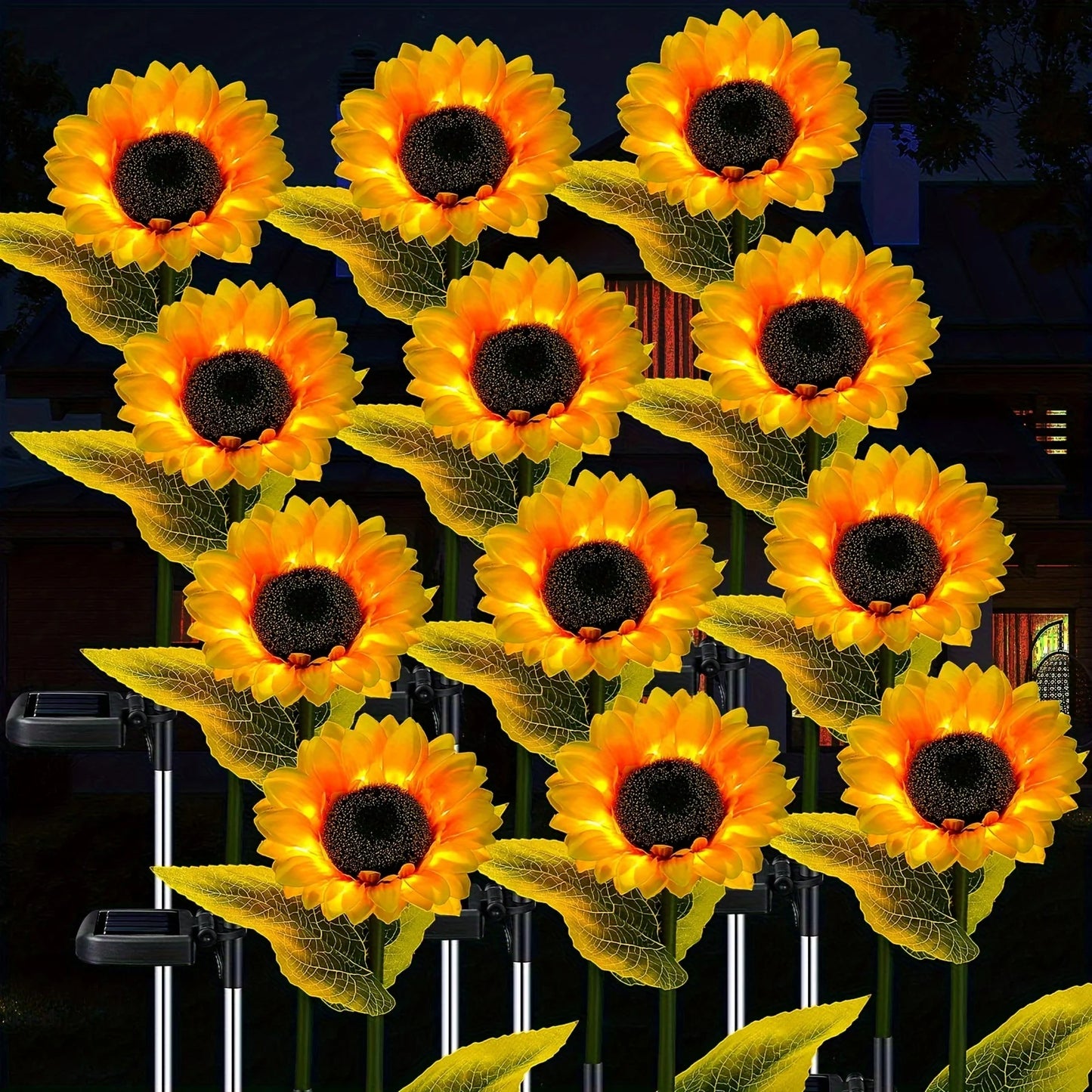 Blooming yellow sunflower LED and solar powered