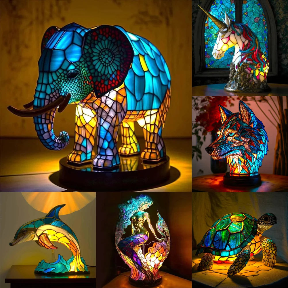 Beautiful Stained Glass Animal Lamp