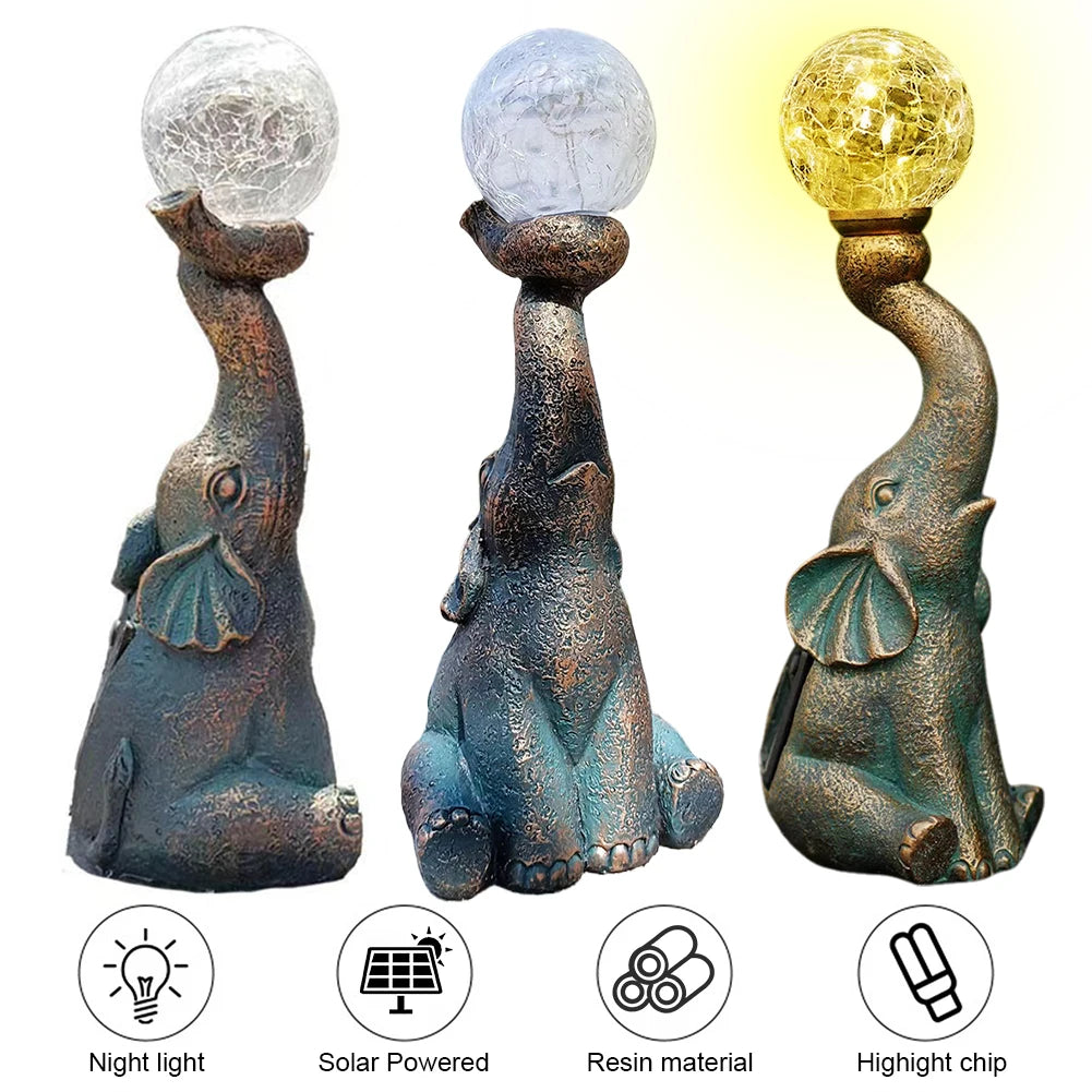 Cute Solar Powered Elephant Figurine with LED Light