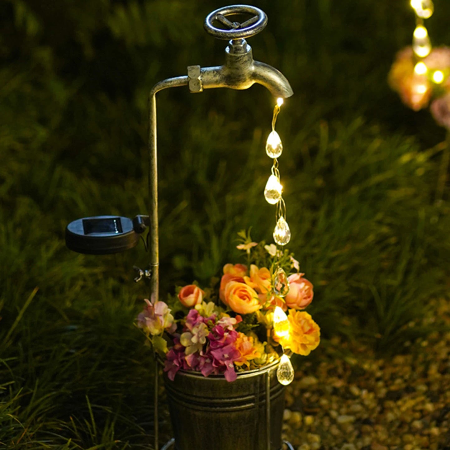 Magic watering bucket!  Solar powered for garden patio or lawn.